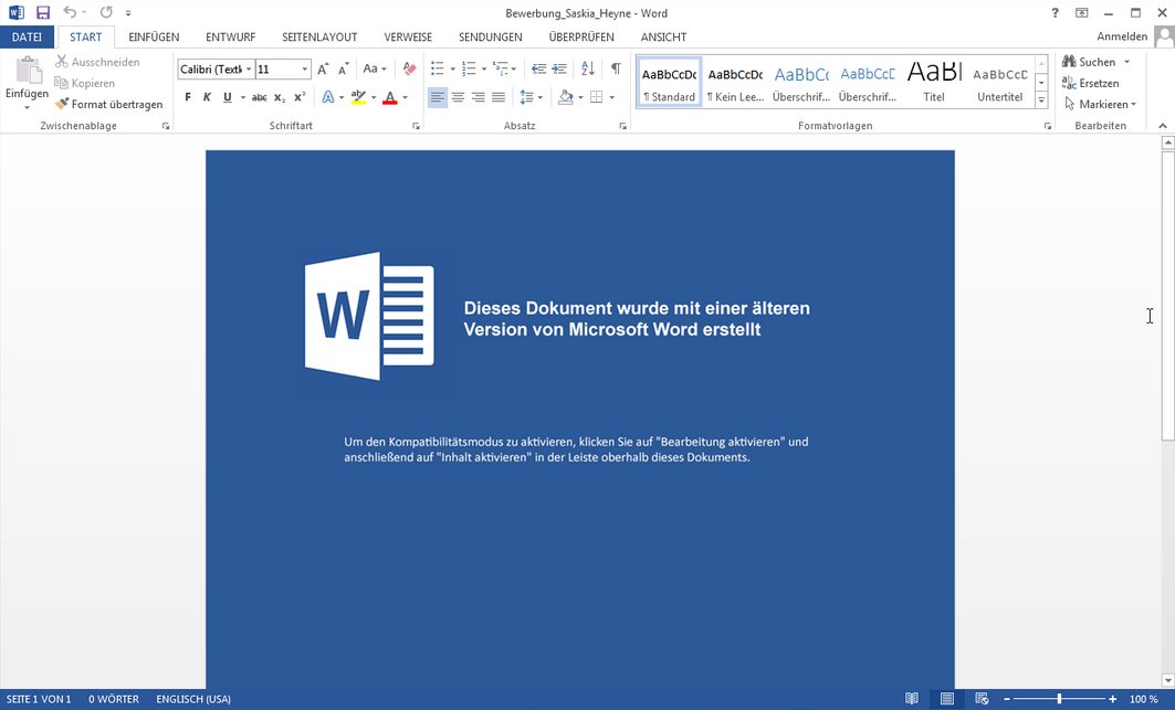 Current warning against applications in Microsoft Word format