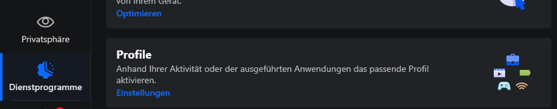 2. Klicke unter Profile auf Einstellungen