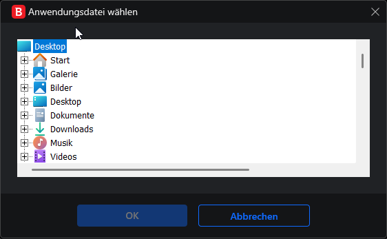 3.	Suche im folgenden Fenster die ausführbare Datei (.exe) deines Spiels oder Programms und wähle sie aus.